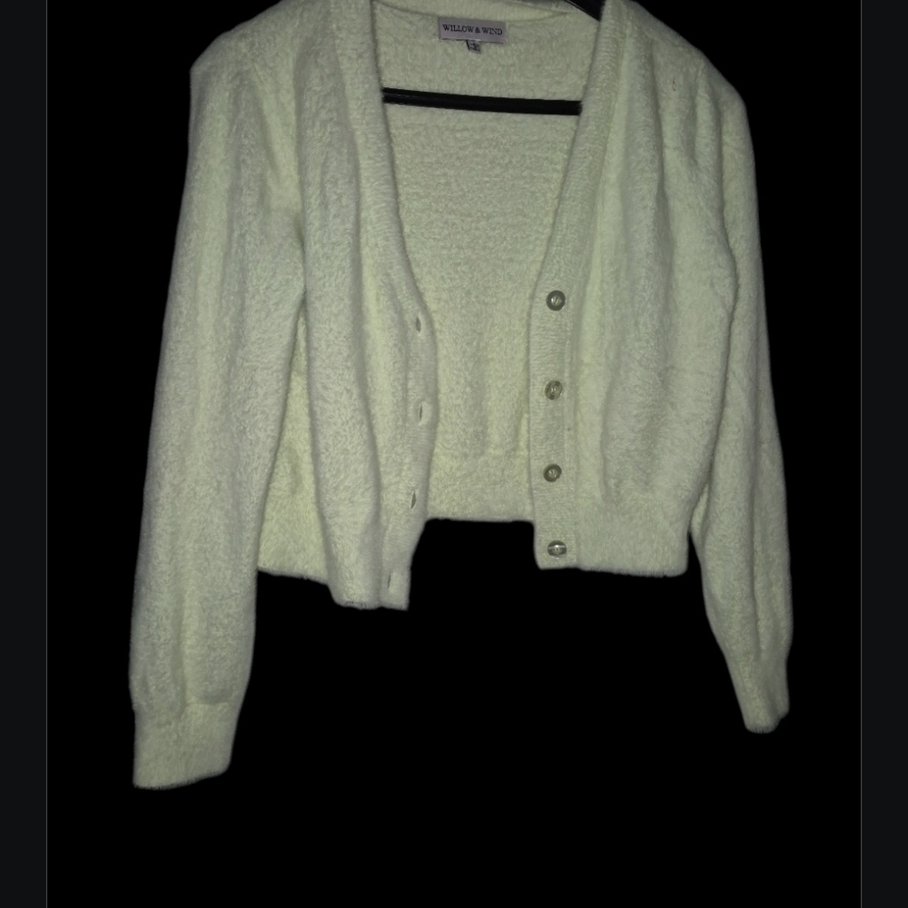 Lime Green Cropped Button Cardigan Sweater